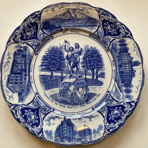 Antique F Winkle & Co England Oregon Souvenir Plate Mt. Hood City Hall Portland
